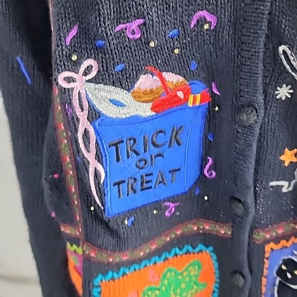 Vintage Halloween Boo Size L Knit Embroidered Cardigan Sweater - Picture 11 of 16
